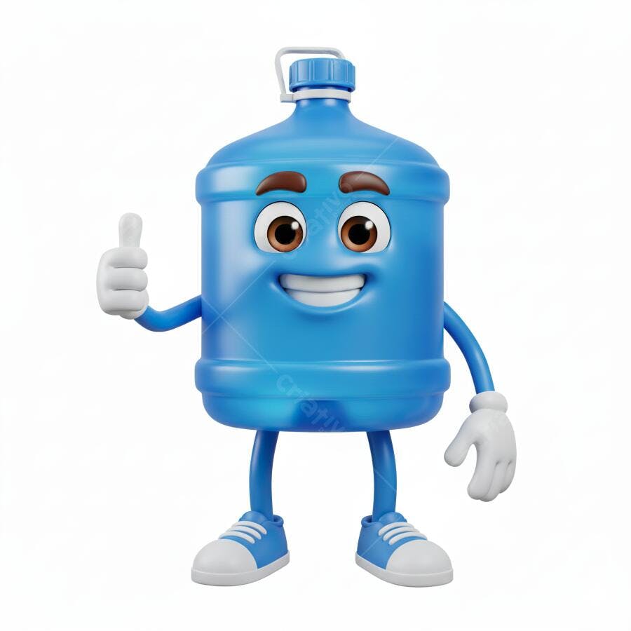 Mascote Garrafão de Água Azul 3D Feliz Joinha PNG com fundo transparente
