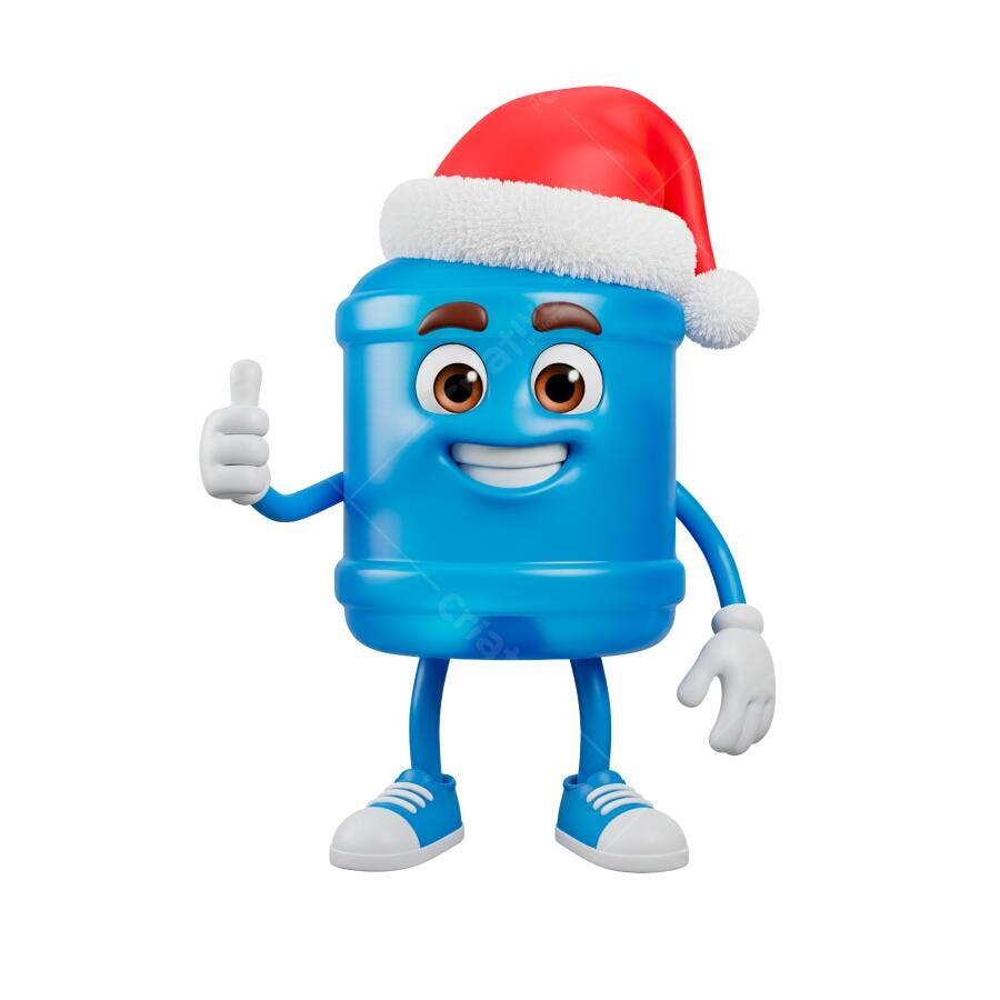 Mascote Garrafão Azul Natal PNG com fundo transparente Polegar para cima
