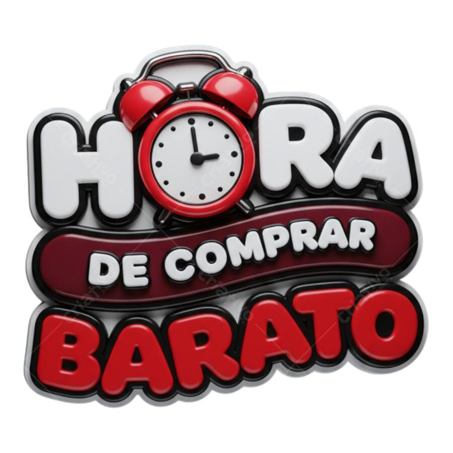 Etiqueta de Desconto Hora de Comprar Barato com Relógio Alarme Vermelho PNG com fundo transparente