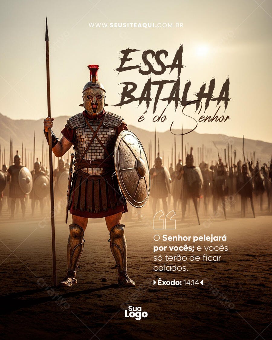 Post para Redes Sociais Soldado Romano Mensagem Bíblica PSD Editável