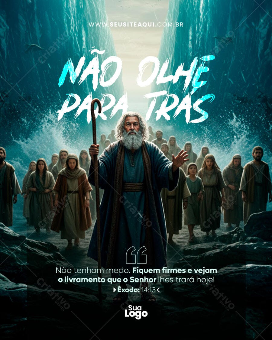 Post para Redes Sociais Moisés Partindo Mar Vermelho Não Olhe Para Trás PSD Editável