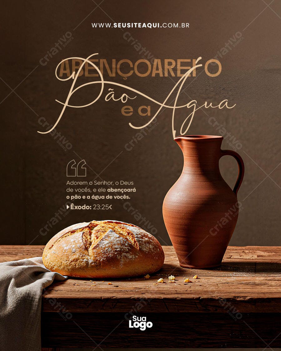 Flyer Religioso Pão e Água Bênção com Versículo PSD Editável