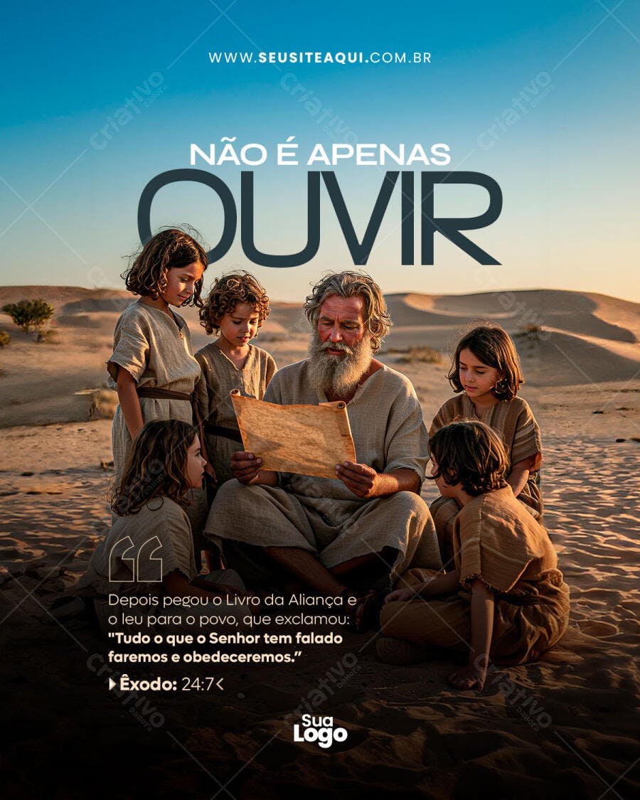 Post para Mensagem Bíblica Homem Sábio Crianças Deserto PSD Editável