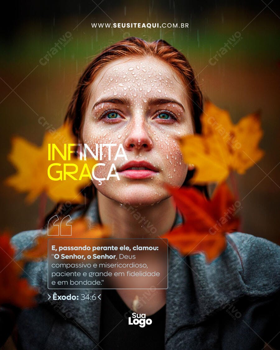 Flyer Religioso Infinita Graça Chuva Outono PSD Editável