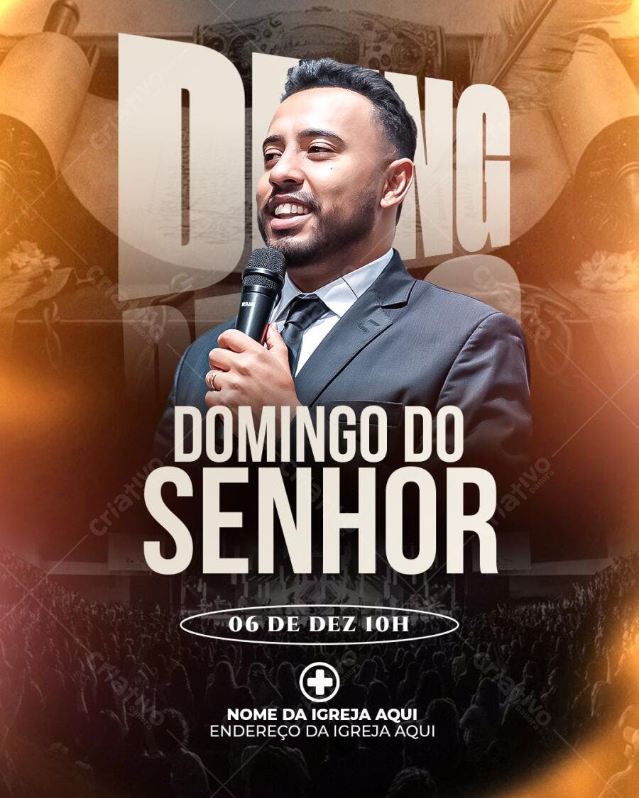 Flyer para Culto Domingo do Senhor Pastor Orador PSD Editável
