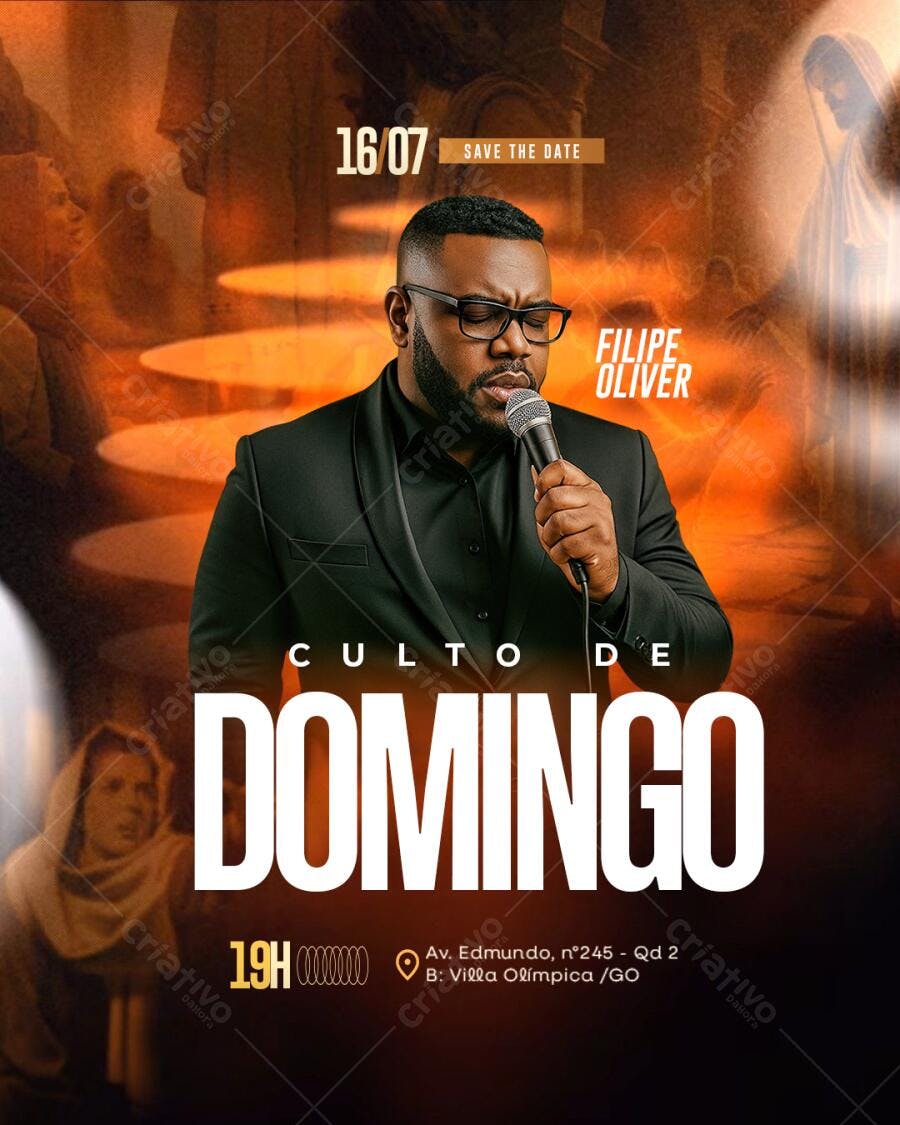 Flyer Culto de Domingo com Filipe Oliver PSD Editável