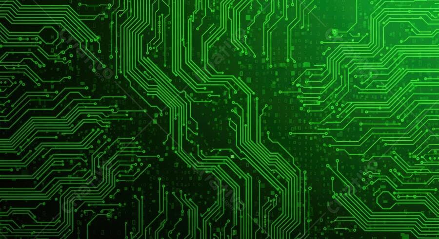 Textura circuito eletrônico verde neon para fundo digital e material 3D