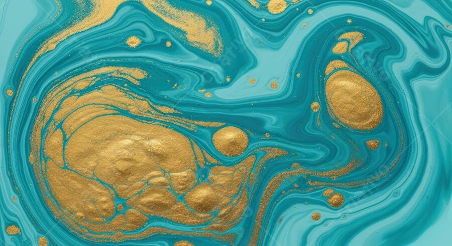 Textura Abstrata Fluida Dourada Turquesa para Fundo