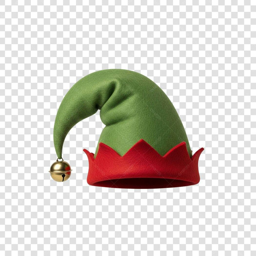 Chapéu de Elfo Natalino Verde Vermelho Sino Dourado PNG com fundo transparente