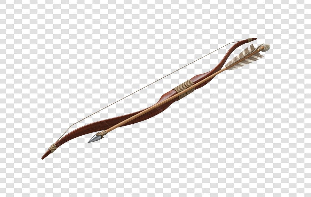 Ilustração arco e flecha realista marrom madeira PNG com fundo transparente