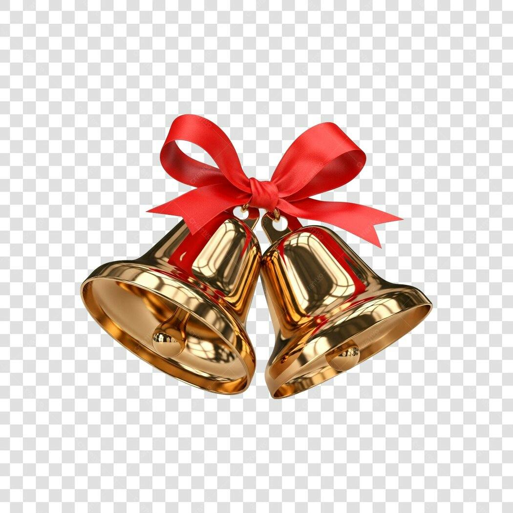Ícone Sinos Dourados de Natal com Laço Vermelho PNG com fundo transparente
