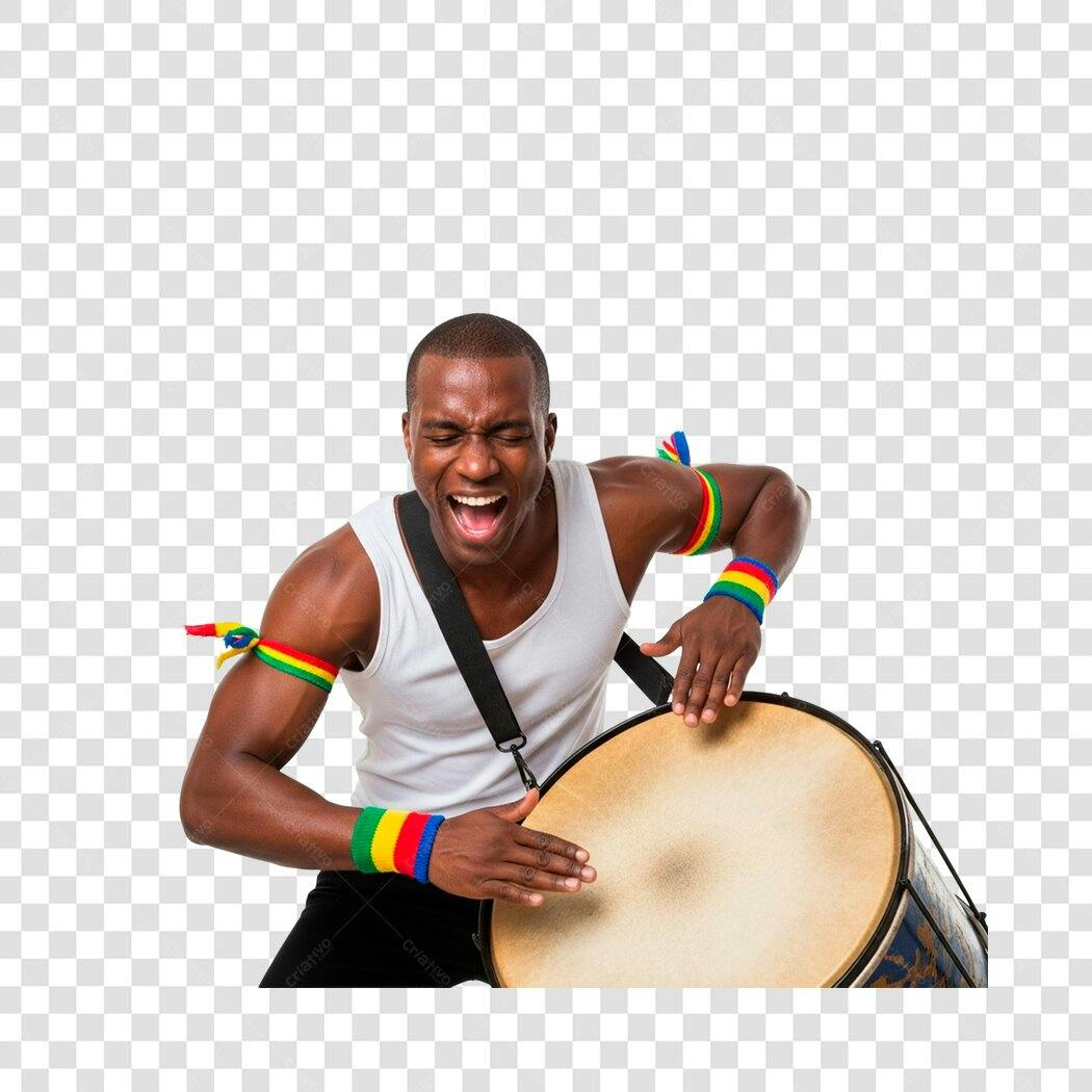 Imagem Percussionista Negro Animado Tocando Tambor Carnaval PNG com fundo transparente