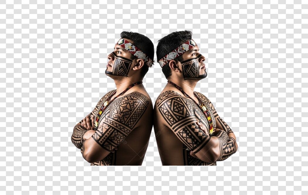 Clipart Homens Indígenas Tatuagens Tribais Pintura Facial PNG com fundo transparente