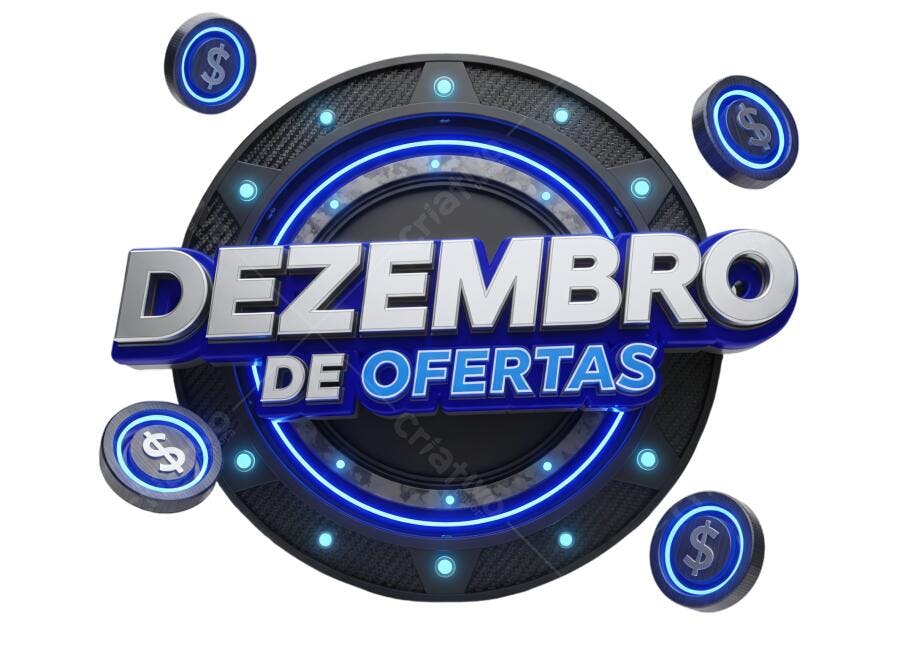 Selo Promocional Dezembro de Ofertas Moedas Dólar Azul PNG com fundo transparente