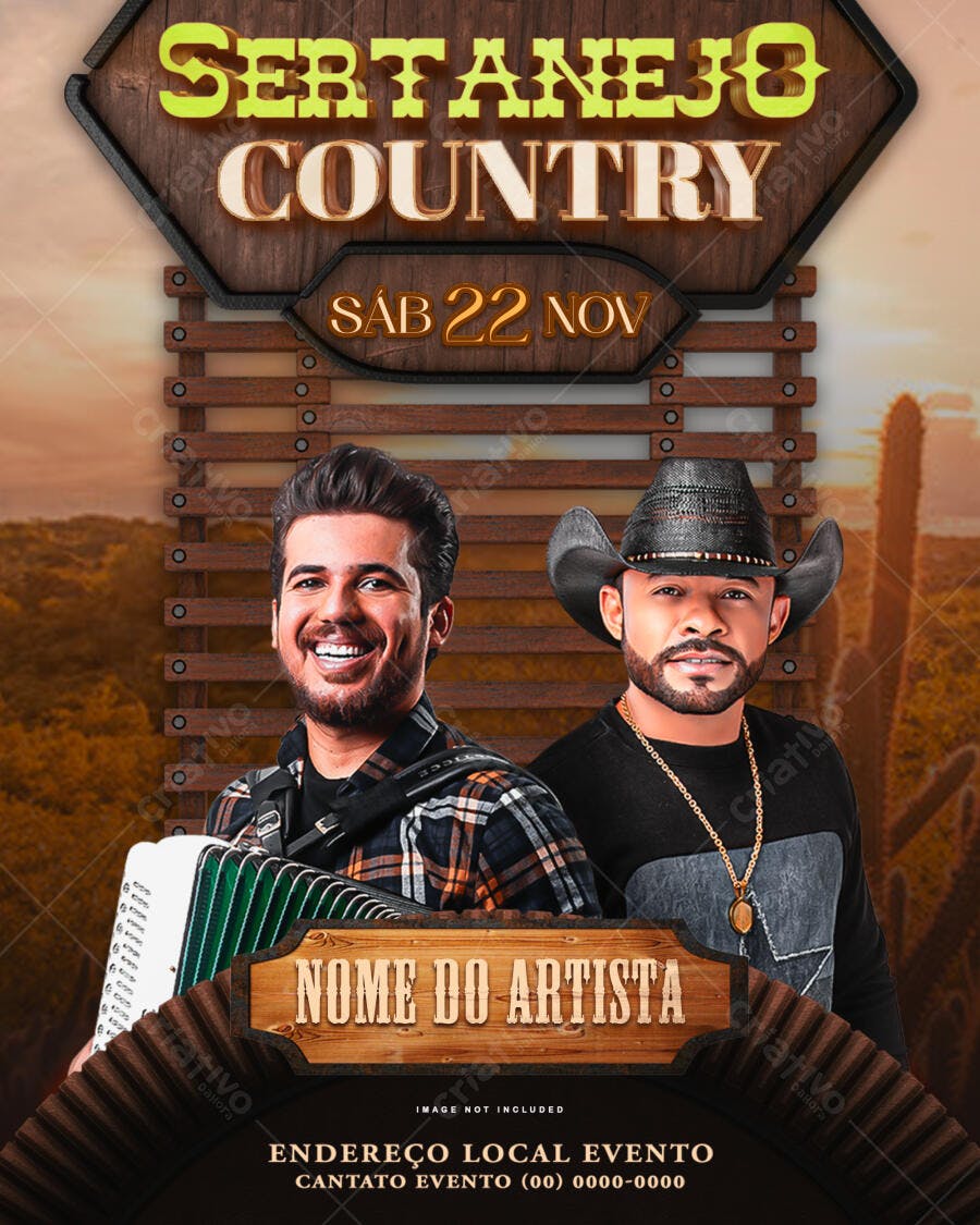 Flyer de Festa Sertaneja Country com Músicos PSD Editável