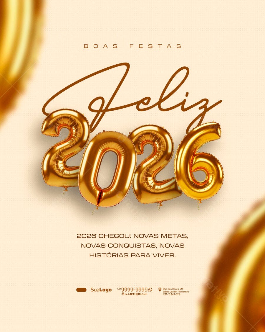 Post para Redes Sociais Boas Festas e Ano Novo 2026 PSD Editável
