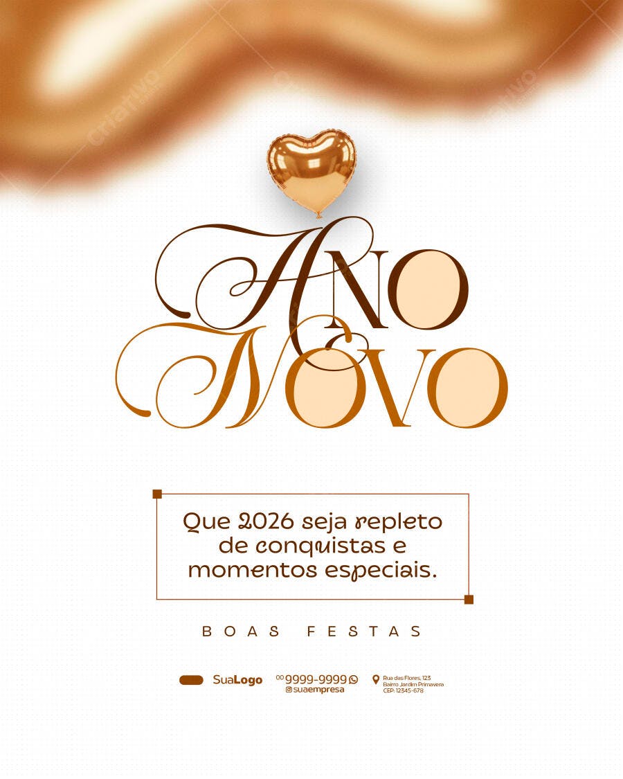 Flyer Ano Novo 2026 Balão Dourado Elegante PSD Editável