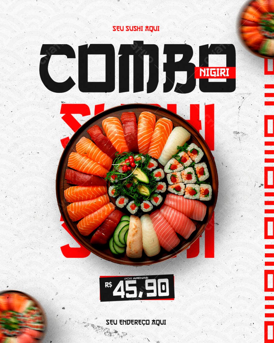 Flyer Combo Sushi Nigiri para Restaurante PSD Editável