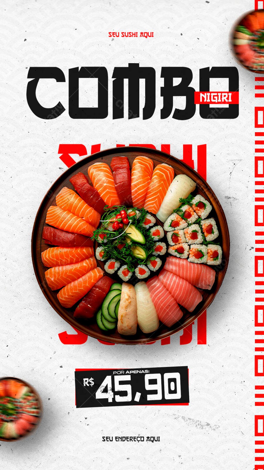 Flyer de Promoção Combo Sushi Nigiri e Sashimi PSD Editável