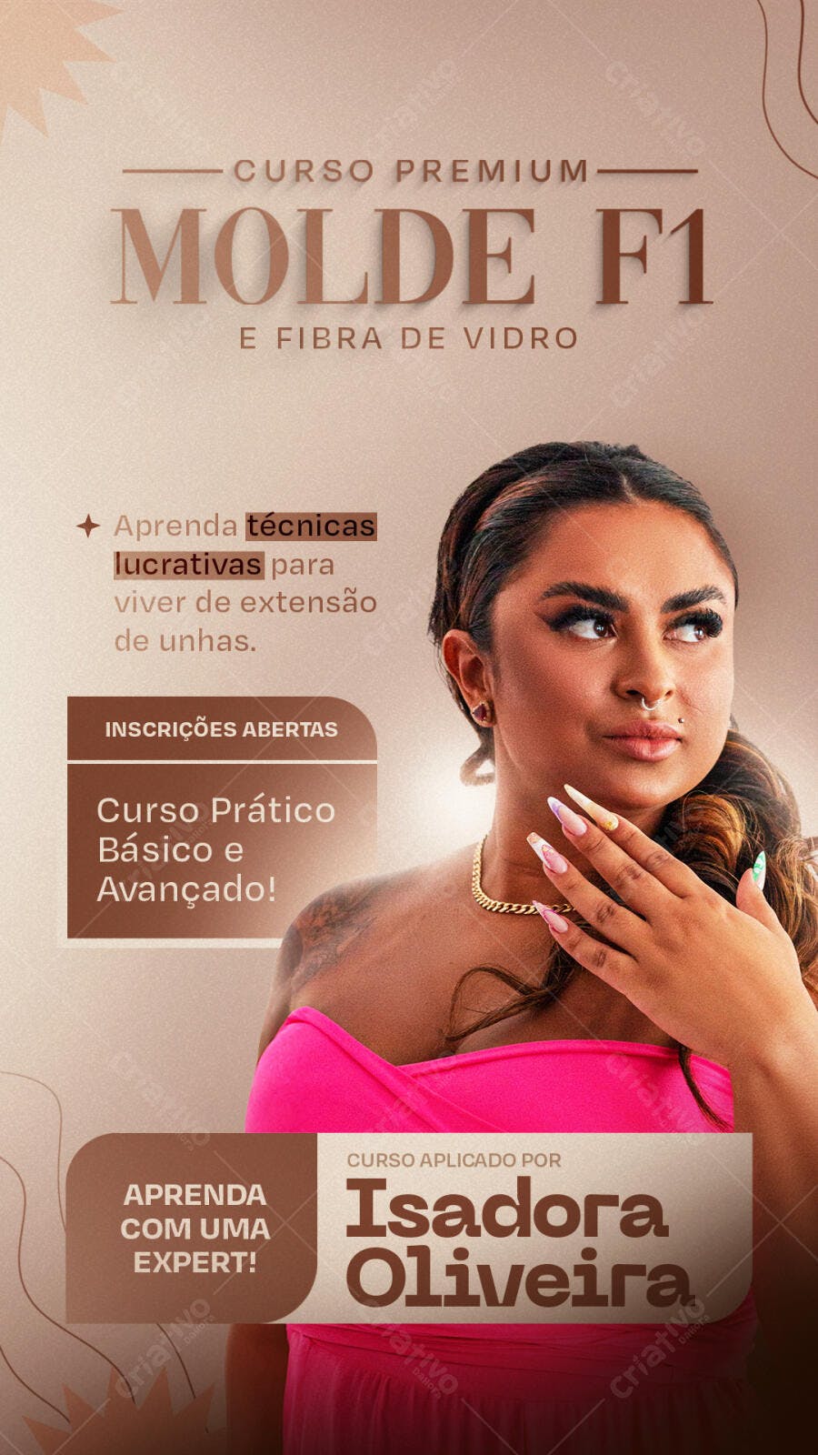 Post Instagram para Curso de Alongamento de Unhas Molde F1 PSD Editável