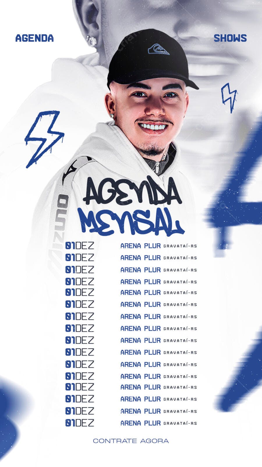 Flyer para Agenda Mensal de Shows de Artista Urbano PSD Editável