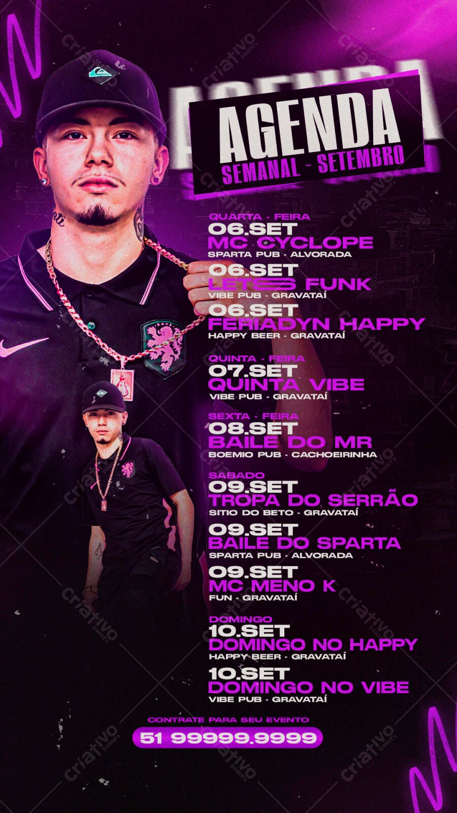 Agenda Semanal de Eventos Noturnos com DJs e MCs PSD Editável