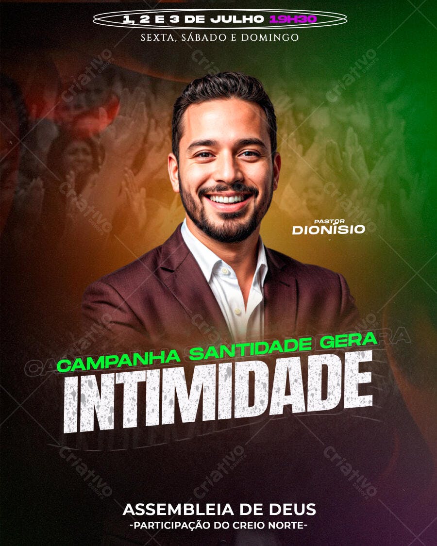 Flyer Campanha Santidade Gera Intimidade Igreja Pastor Dionísio PSD Editável