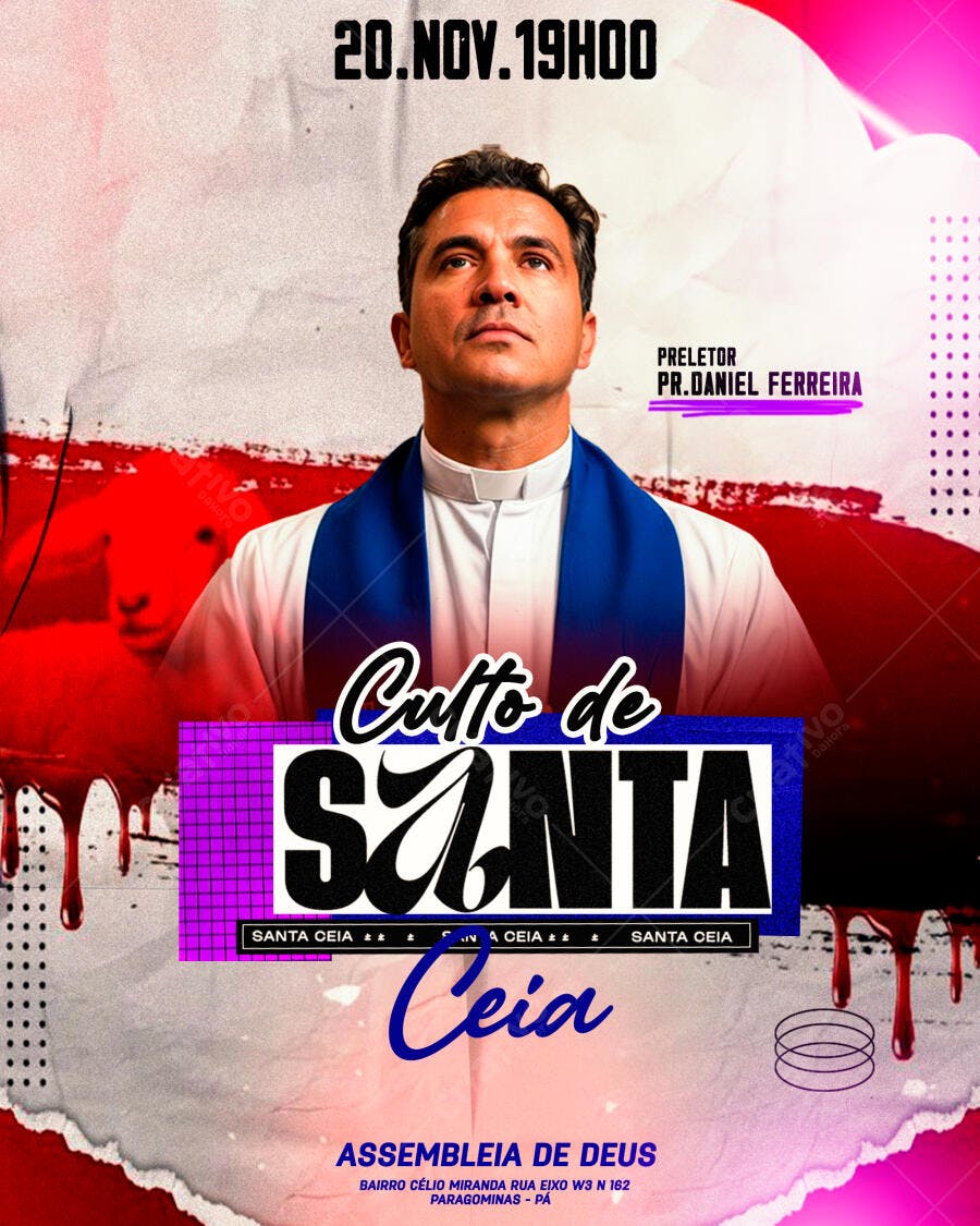 Flyer Culto de Santa Ceia com Pr. Daniel Ferreira PSD Editável