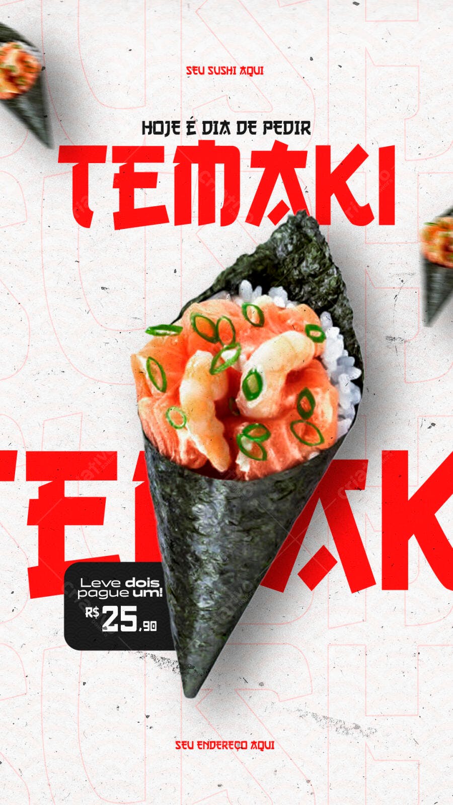 Flyer Temaki Salmão e Camarão Promoção PSD Editável