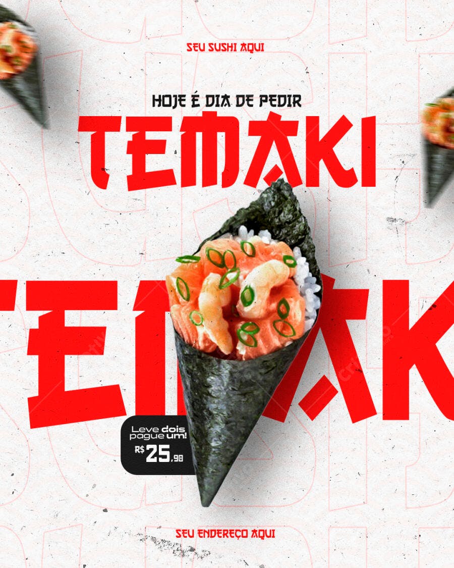 Flyer para Dia de Pedir Temaki Sushi com Promoção PSD Editável