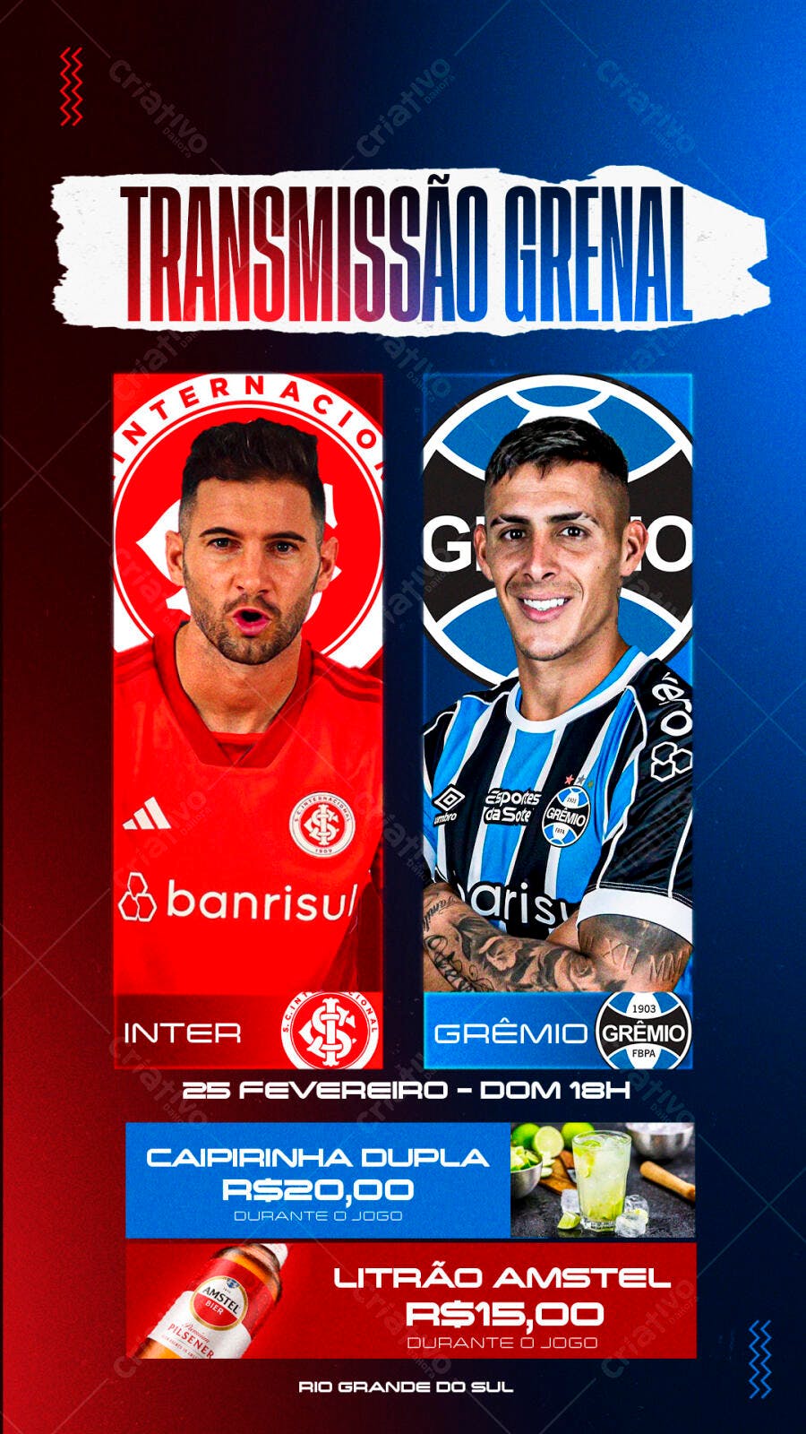 Flyer Transmissão Grenal Inter Grêmio Futebol PSD Editável