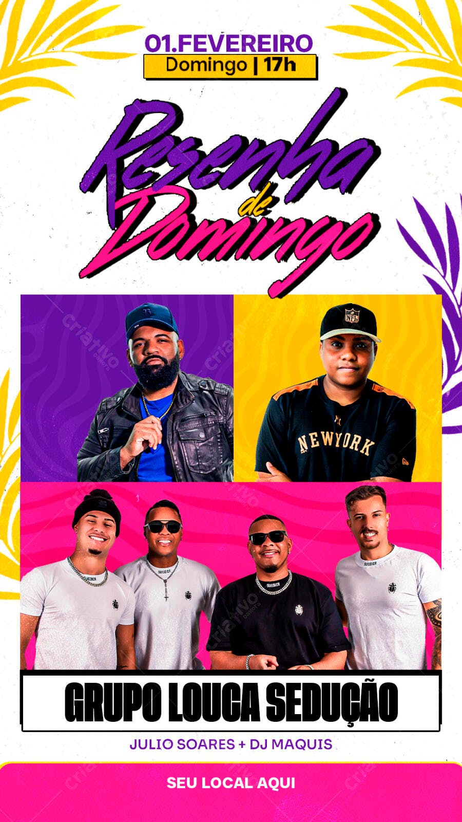 Flyer de Evento Resenha de Domingo com Grupo Louca Sedução PSD Editável