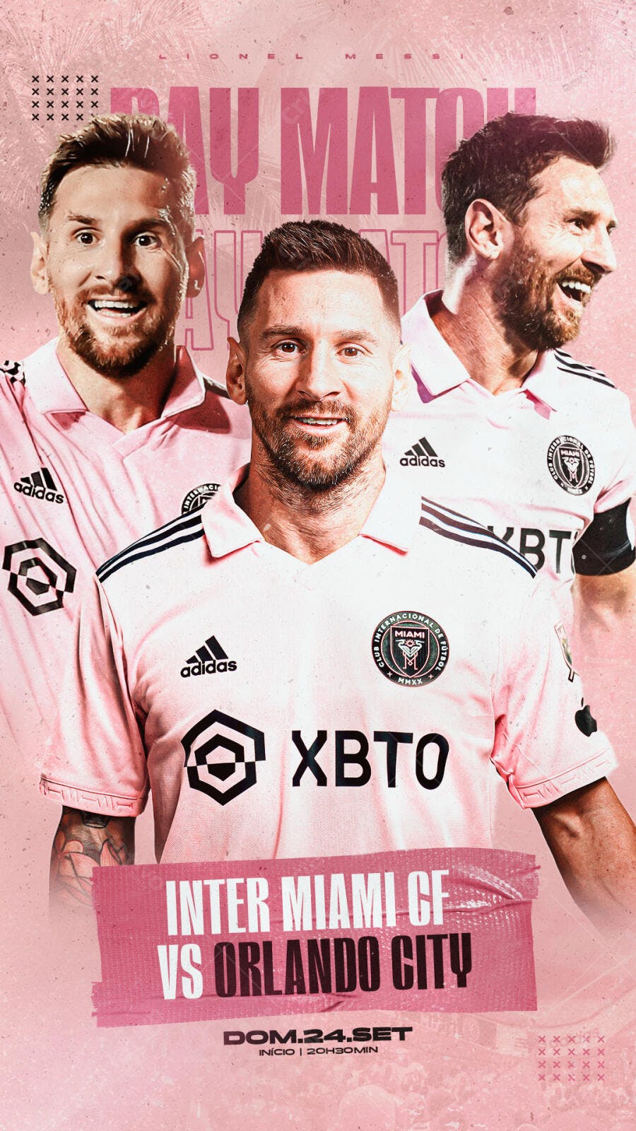 Flyer Partida Futebol Inter Miami CF vs Orlando City com Messi PSD Editável