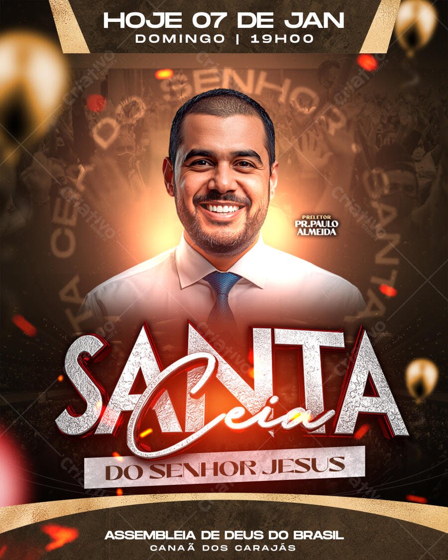 Flyer para Santa Ceia do Senhor Jesus com Pastor Paulo Almeida PSD Editável