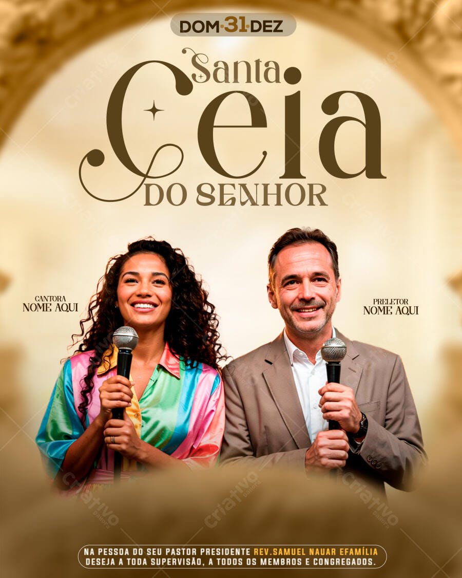 Flyer Santa Ceia do Senhor Dourado com Cantora e Preletor PSD Editável