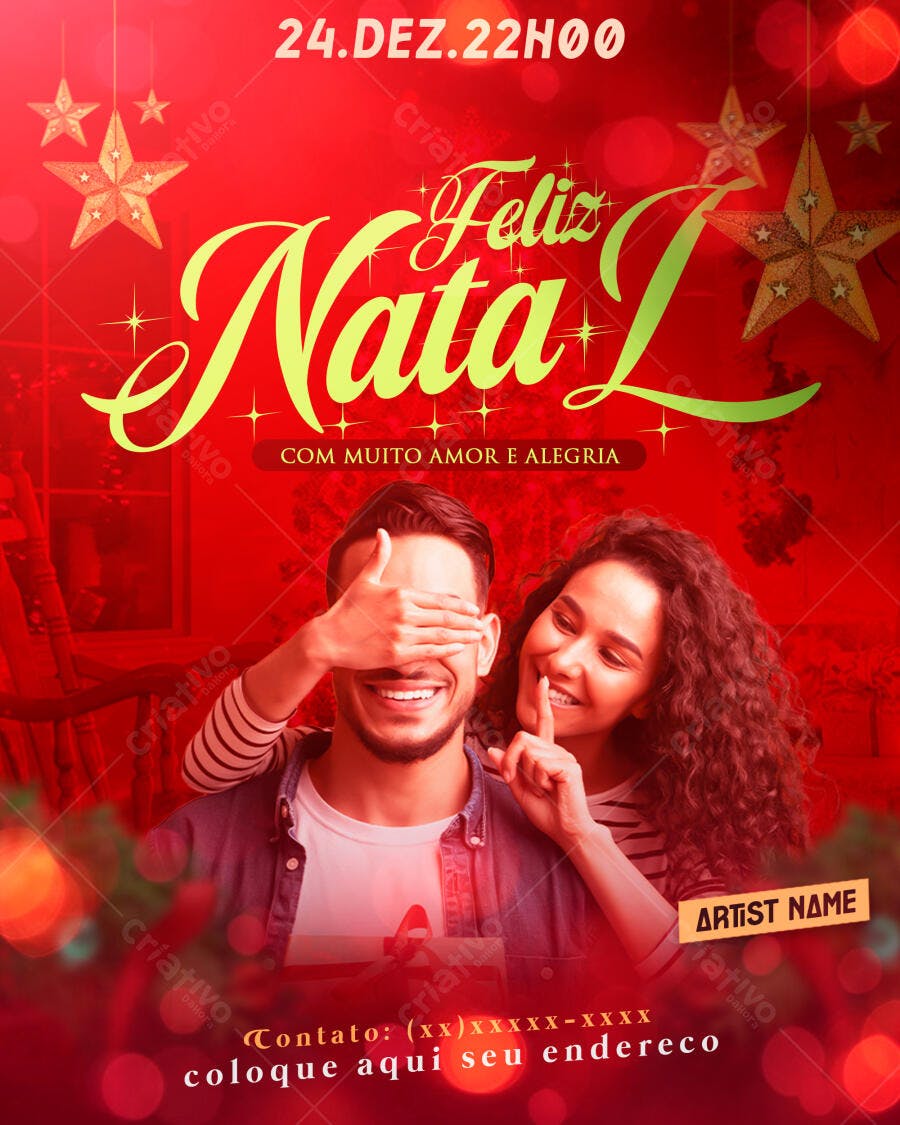 Flyer Feliz Natal 24 Dezembro Casal PSD Editável