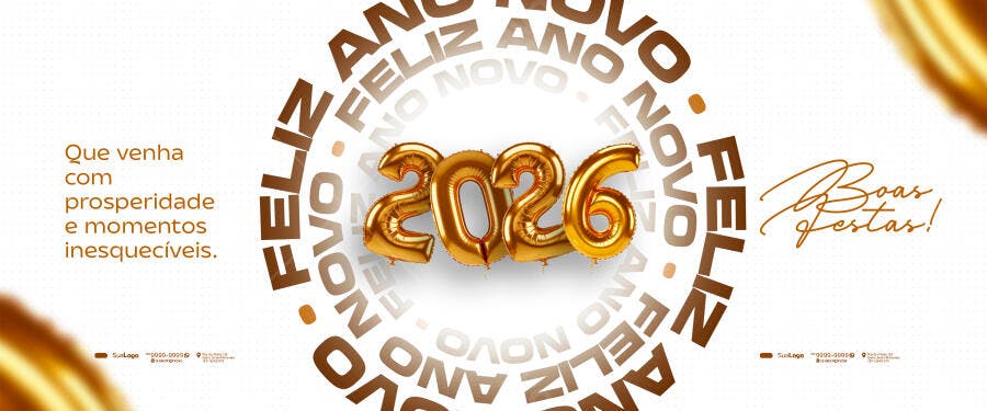Post Redes Sociais Boas Festas Feliz Ano Novo 2026 PSD Editável
