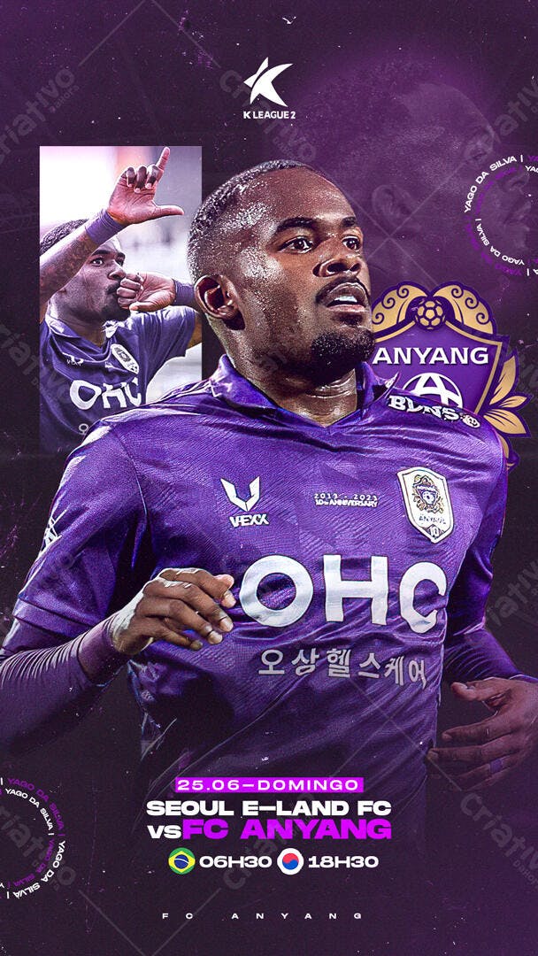 Flyer Jogo Futebol Yago da Silva K League 2 PSD Editável