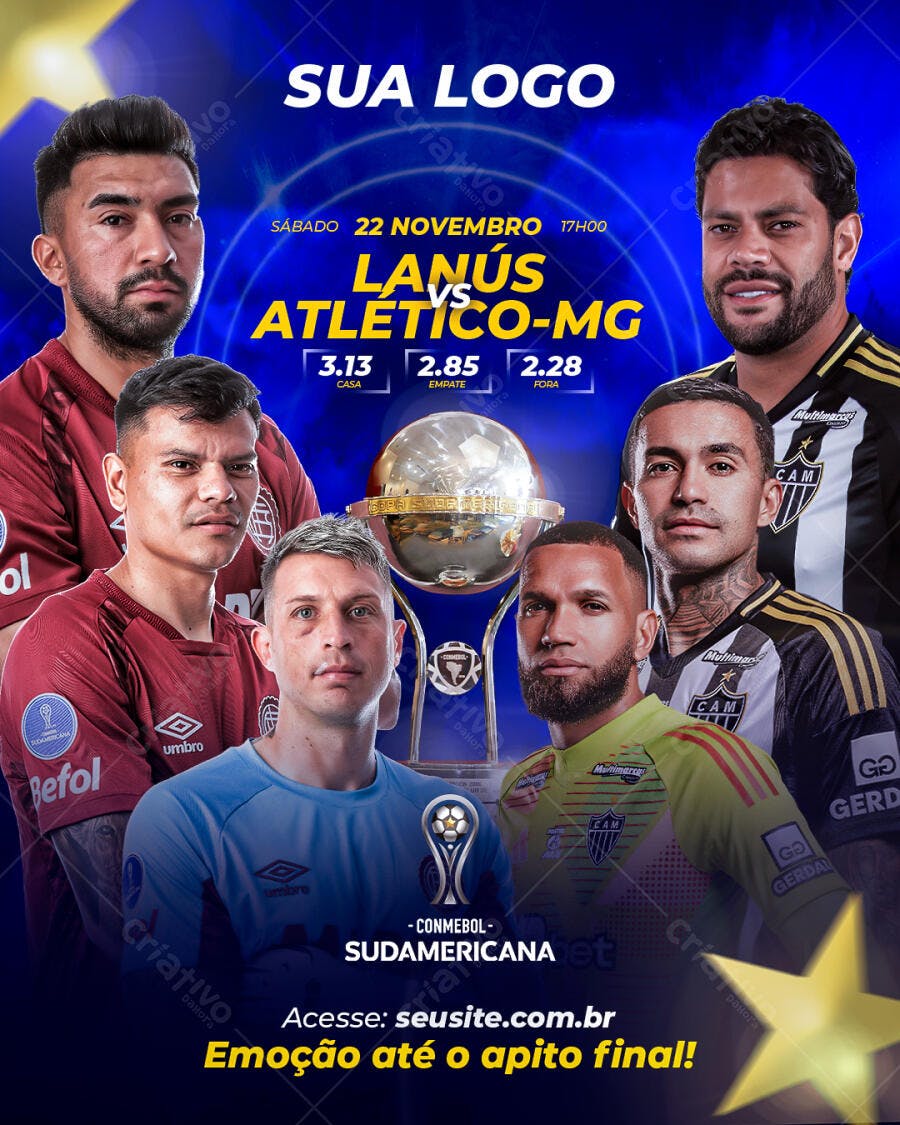 Flyer Jogo Futebol Sul-Americana Lanús vs Atlético-MG Masculino PSD Editável