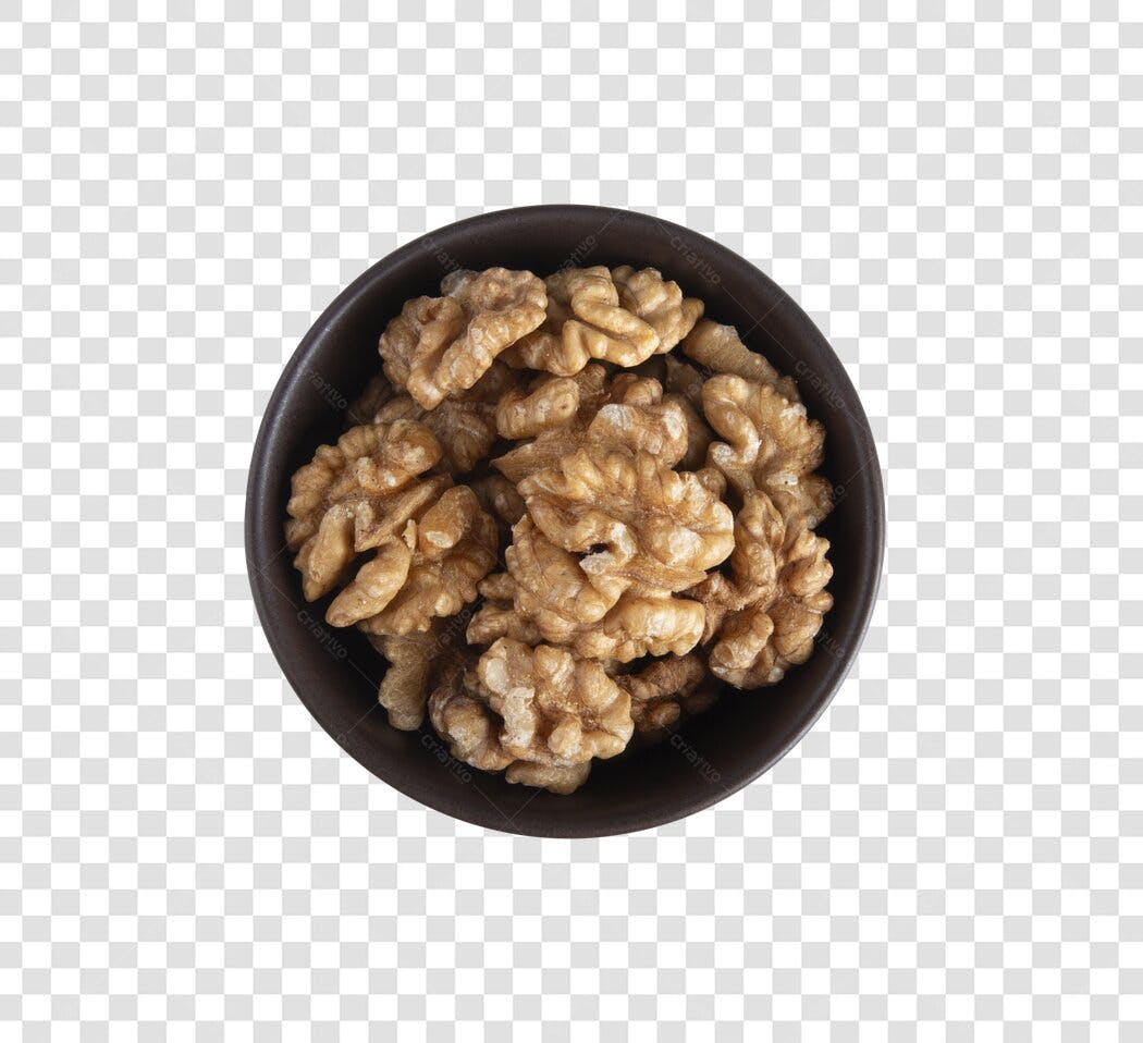 Elemento para Design Nozes Marrons Claras em Tigela Escura PNG com fundo transparente