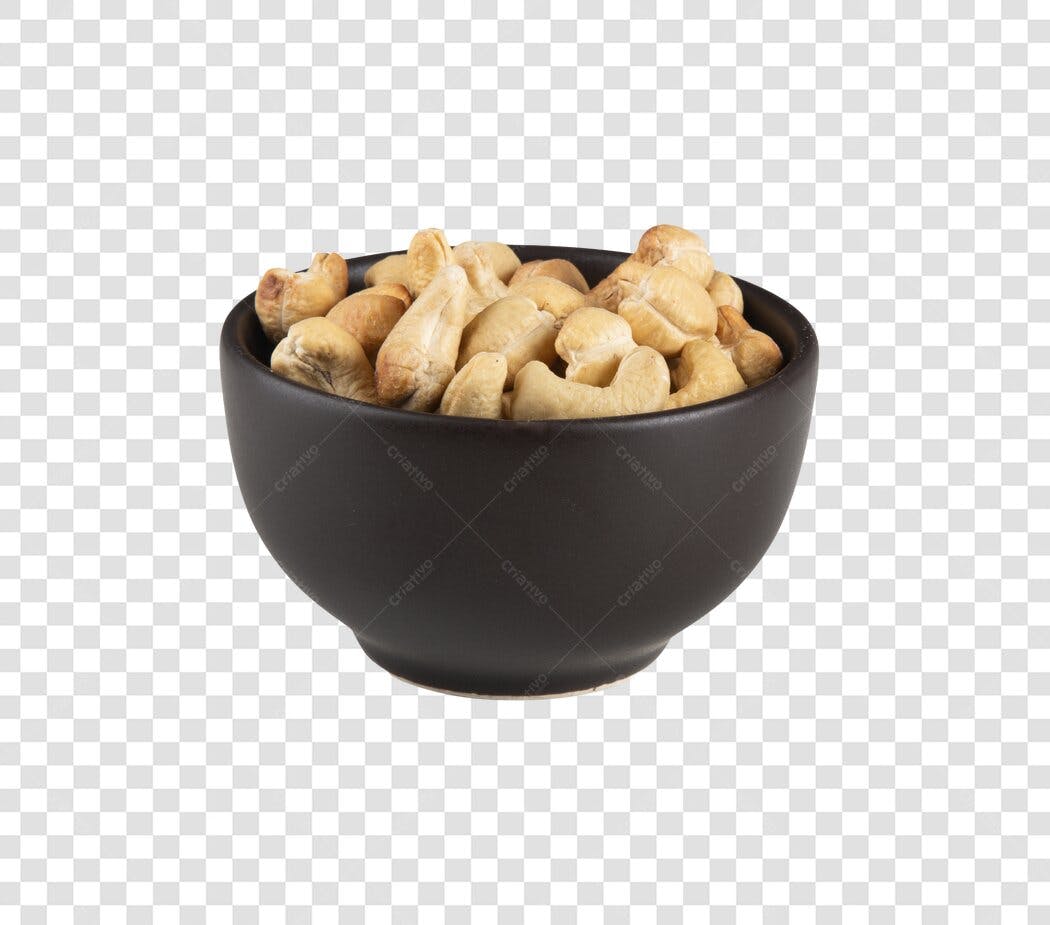 Imagem Castanhas de Caju em Tigela Preta para E-commerce PNG com fundo transparente