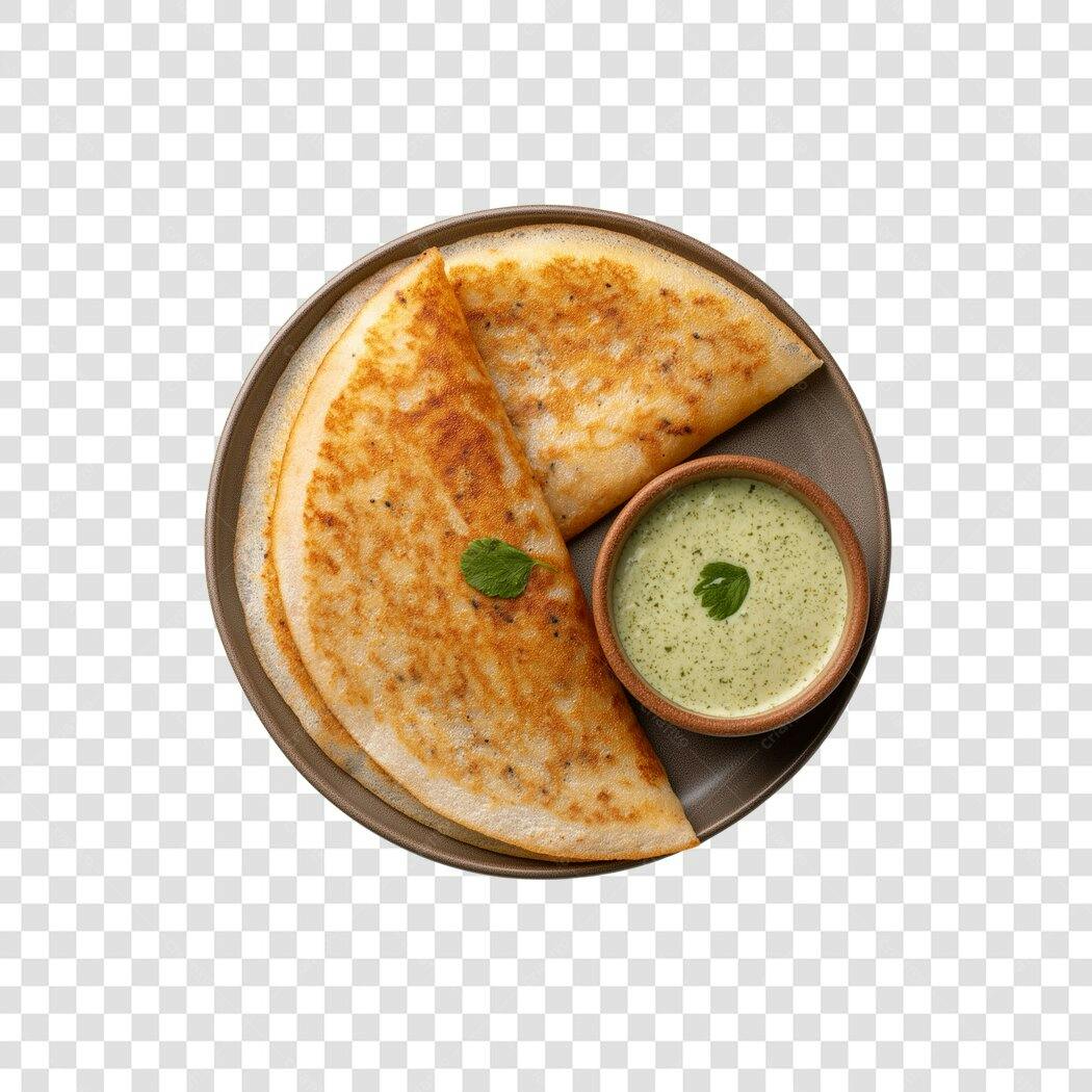 Elemento para Menu Dosa indiana com chutney verde e hortelã PNG com fundo transparente