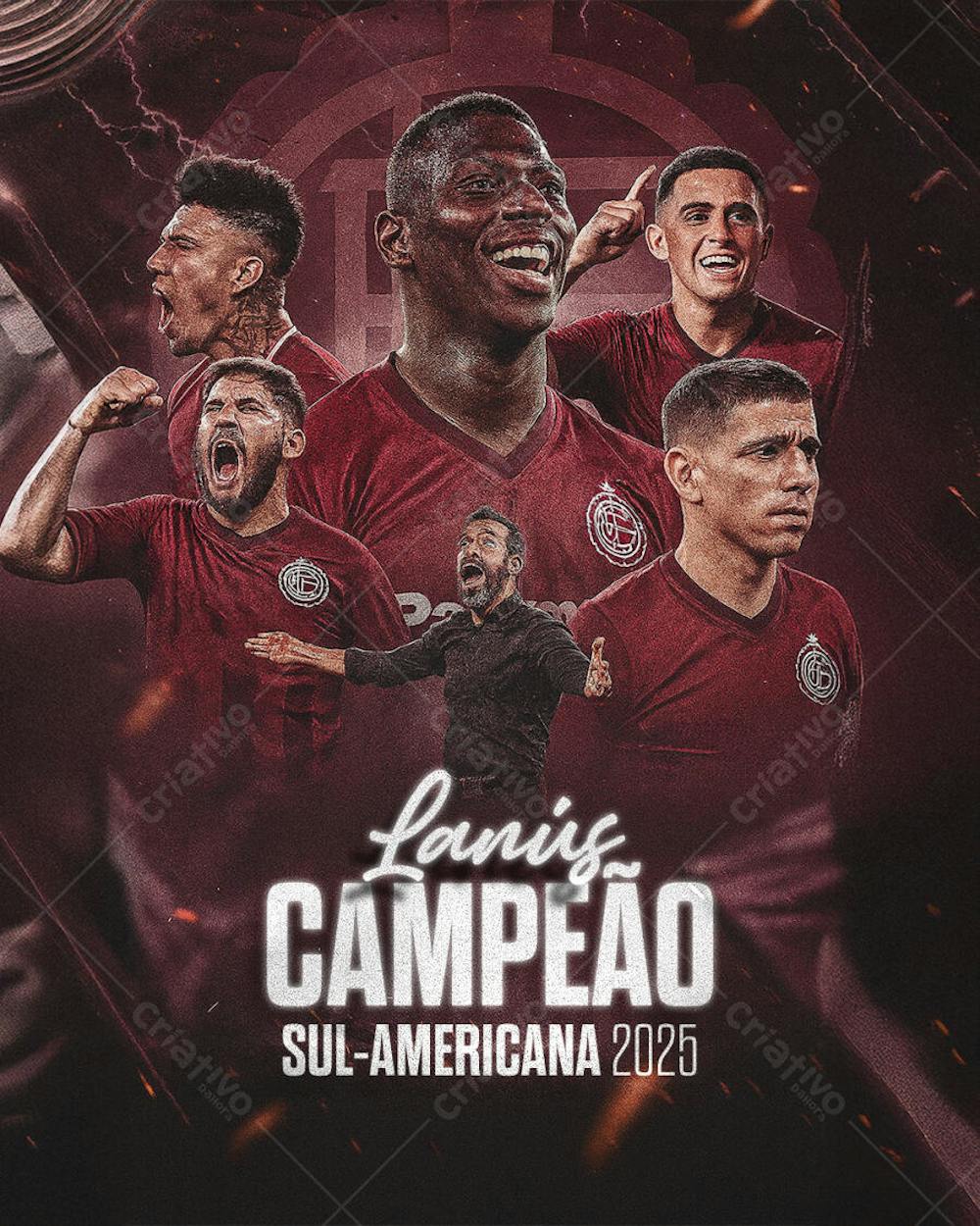 Editable PSD Soccer Post Lanús Sudamericana Champion Celebration 2025 ...