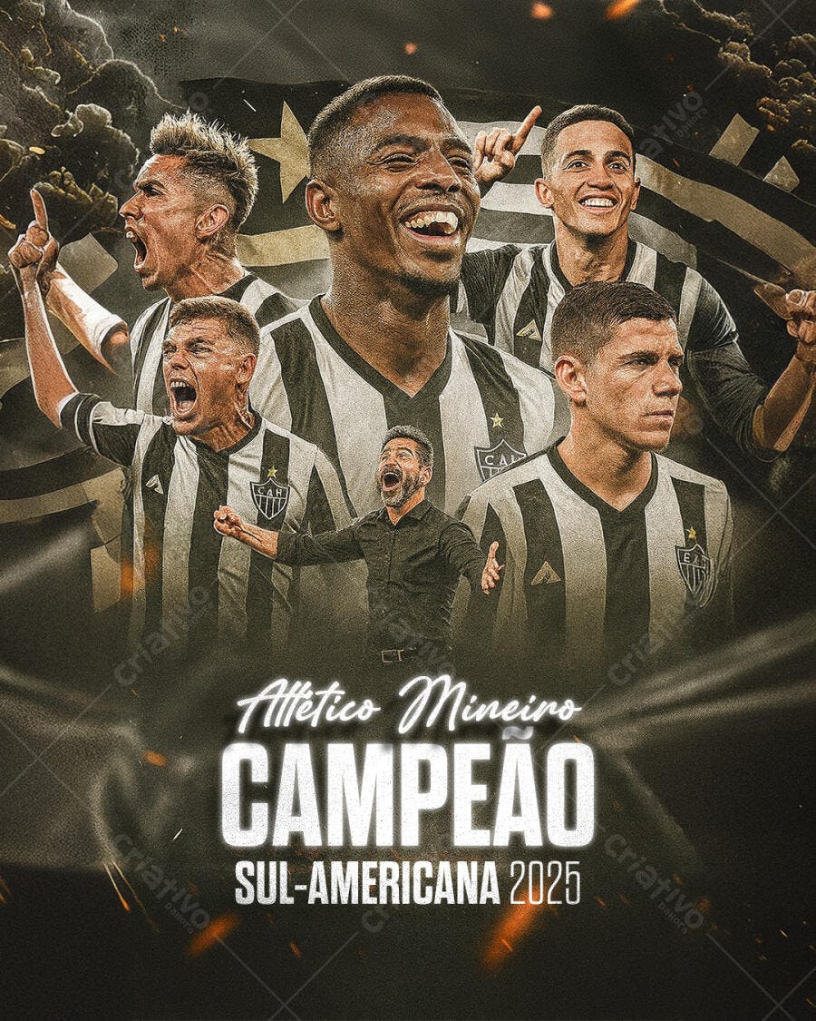 Flyer Esportivo Atlético Mineiro Campeão Sul-Americana 2025 PSD Editável