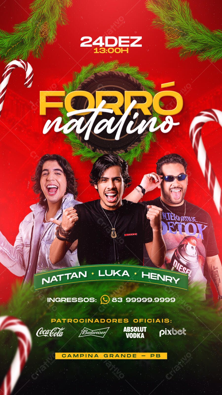 Flyer para Forró Natalino com Artistas Nattan Luka Henry PSD Editável