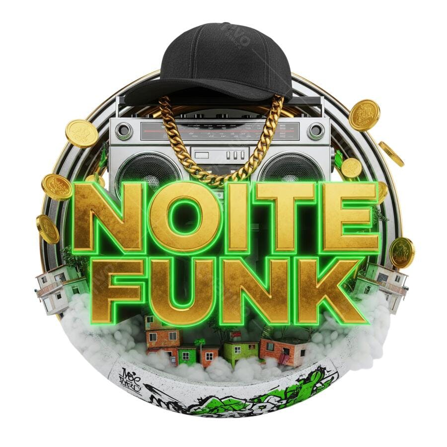 Arte para Evento Noite Funk Urbana Boné Rádio Moedas Douradas Verde Neon PNG com fundo transparente