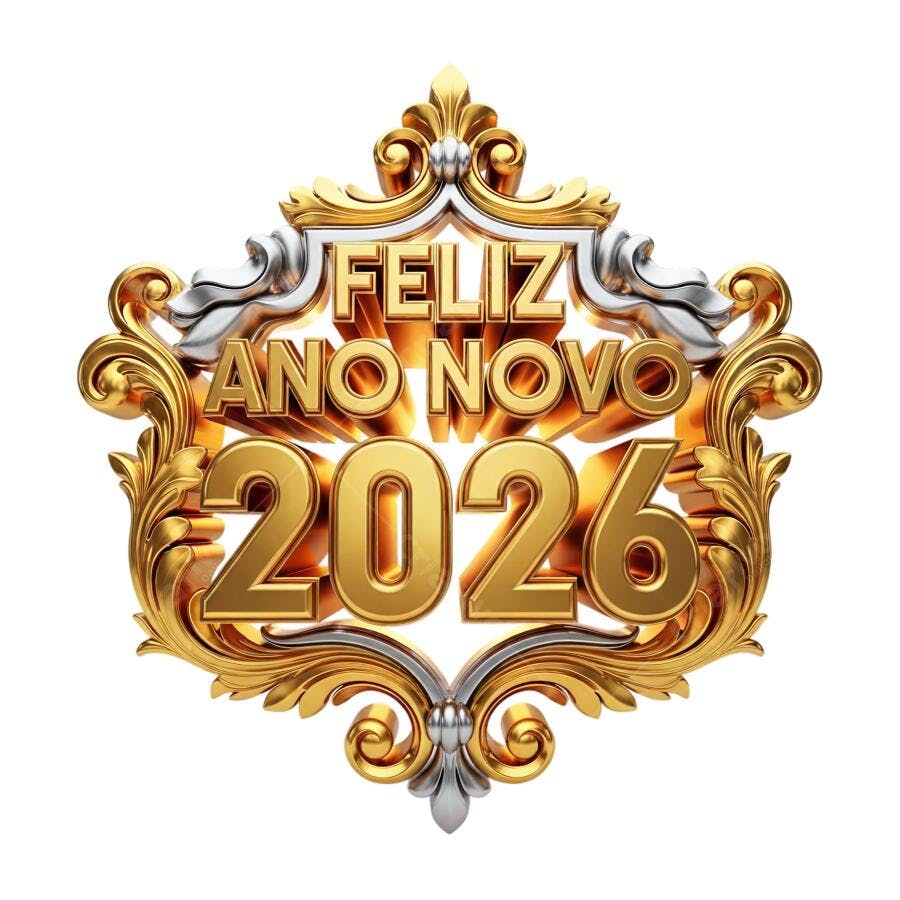 Arte para Ano Novo 2026 Dourado Prata PNG com fundo transparente