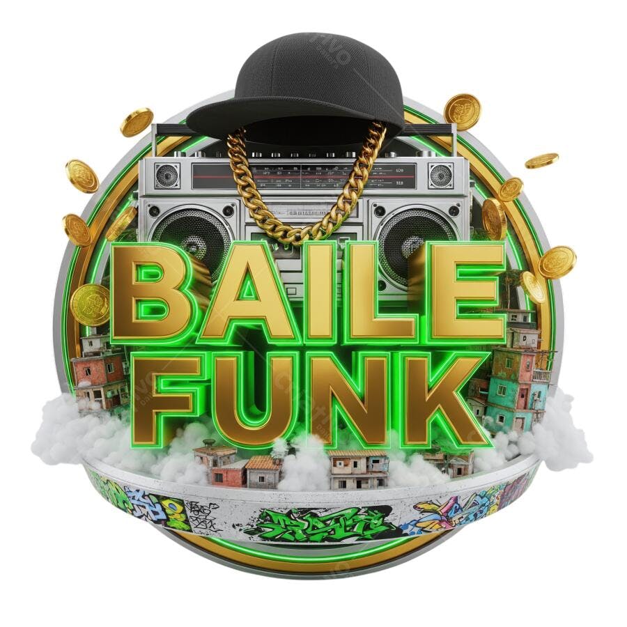 Gráfico 3D Baile Funk Festa Urbana Ouro Neon Favela Boombox PNG com fundo transparente