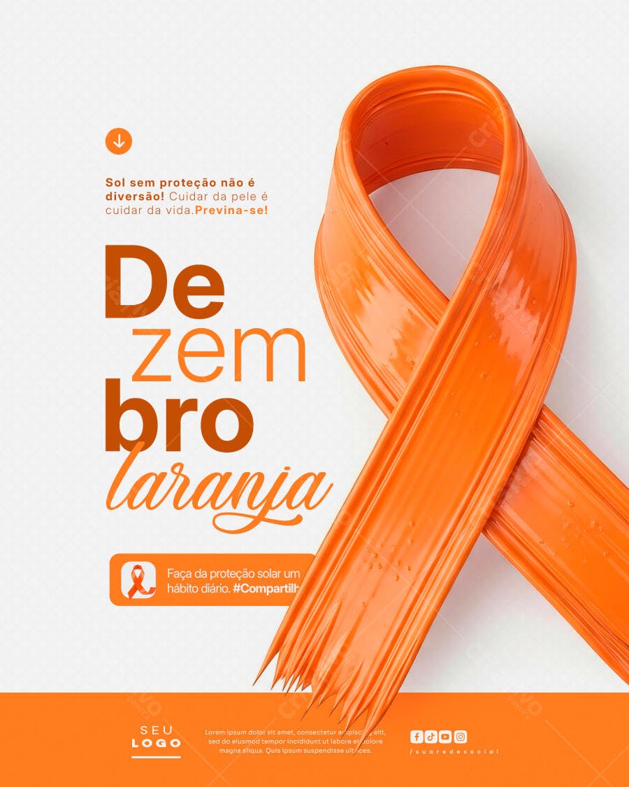 Flyer Dezembro Laranja Prevenção Câncer de Pele PSD Editável