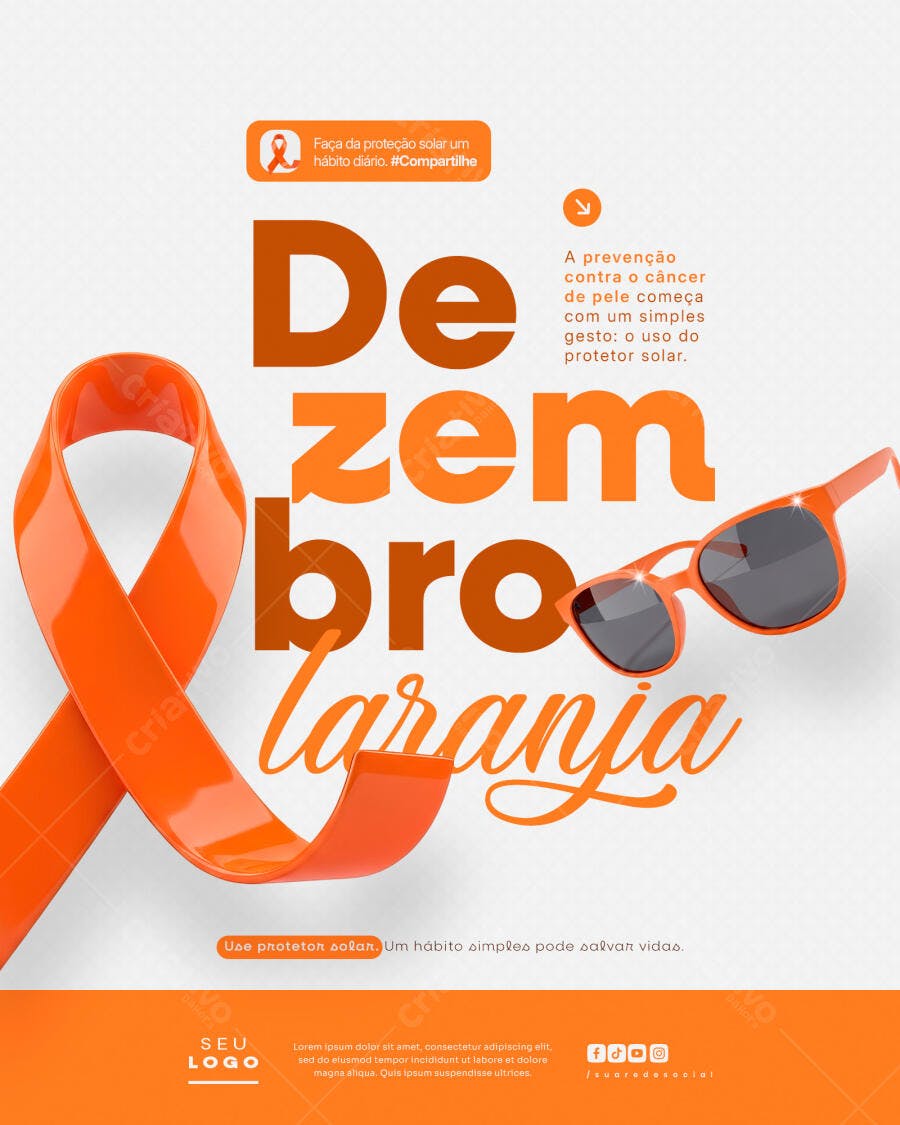 Flyer Campanha Dezembro Laranja Proteção Solar PSD Editável